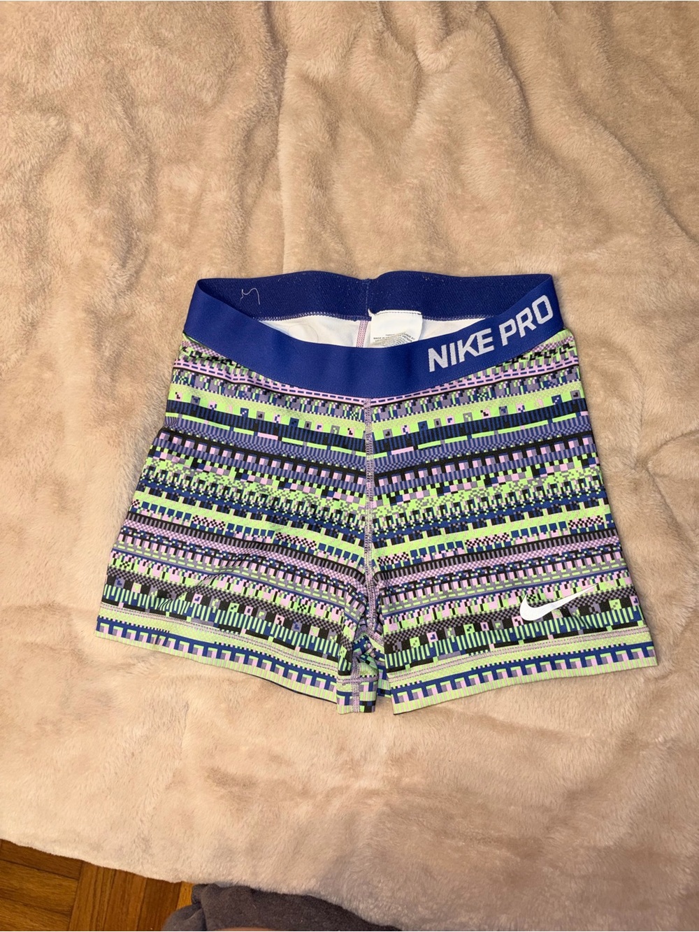 Nike Pro Women's Neon Green, Blue & Purple Patterned Training Shorts